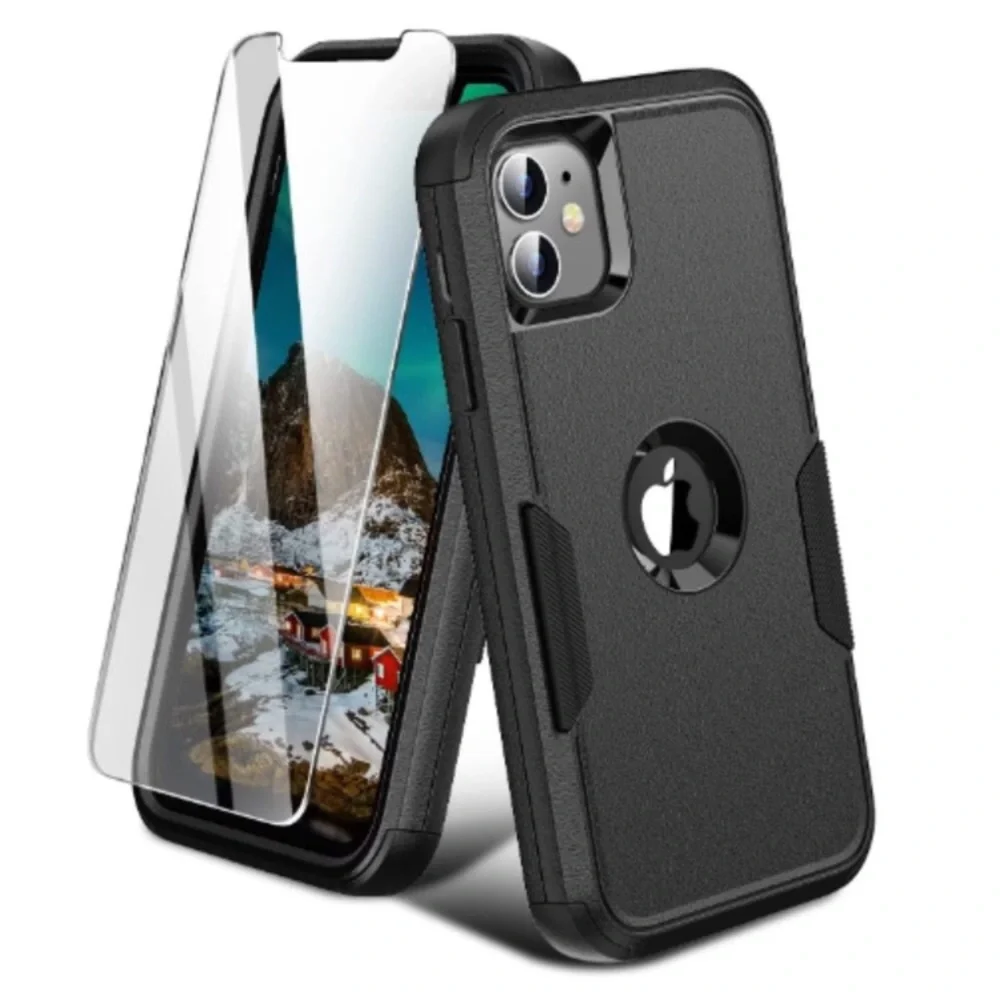 3 in 1 Tough Rugged Non-Slip Protective Case Cover,6.1 Inch,Black